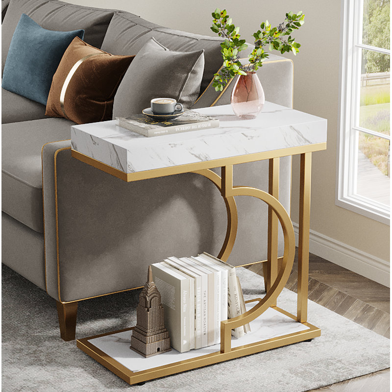 Mercer41 Moderm White Gold End Table Side Table Wayfair
